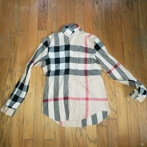 Burberry Beige and Black Checkered Dress Shirt